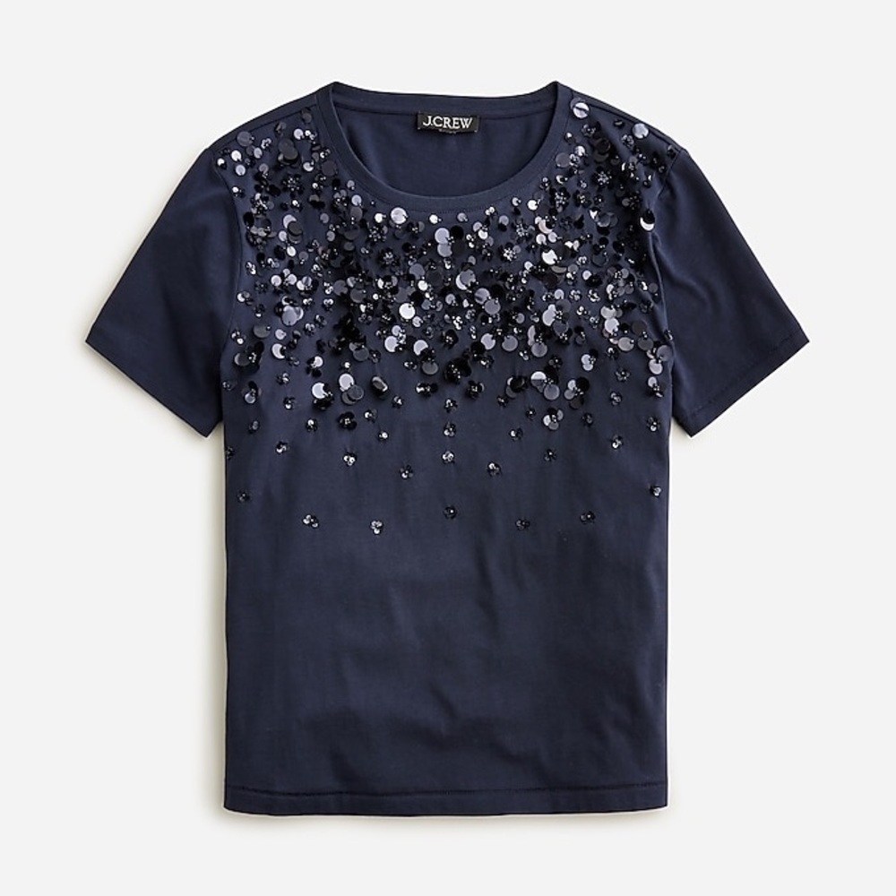 J. Crew Dark Blue Sequin Short Sleeve Top